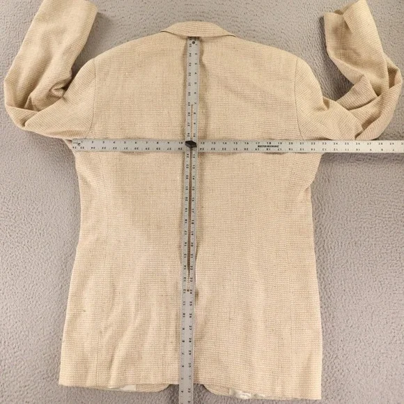 VTG Jos A Bank Jacket 44R L Beige Micro check textured weave 100% Silk Blazer - Picture 11 of 16